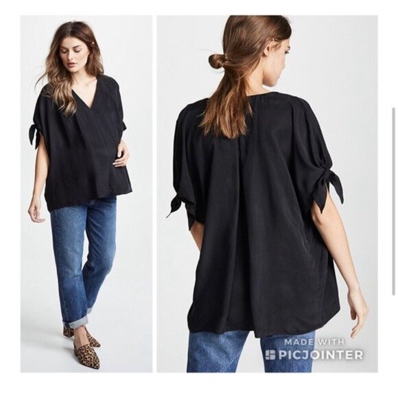 HATCH / Gabrielle Top toe sleeve dolman one size black vneck blouse top - Picture 3 of 7